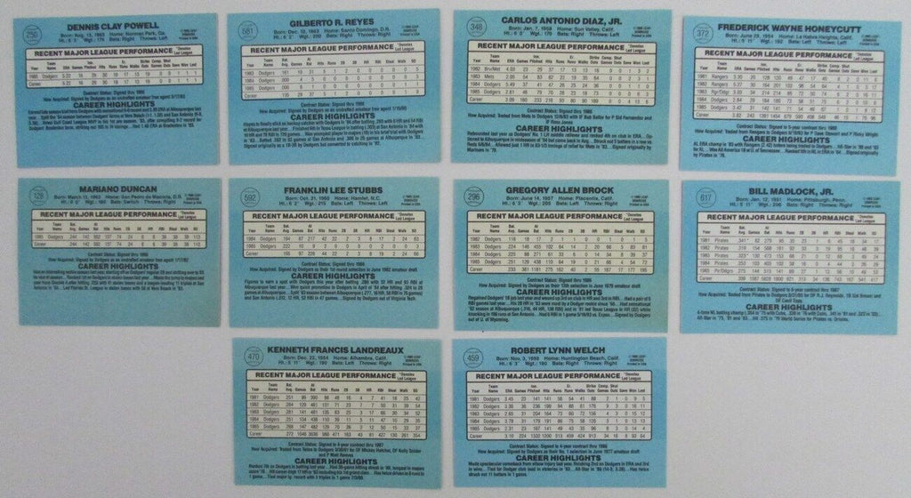 Lot of (10) Autographed 1986 Donruss Los Angeles Dodgers Baseball Cards