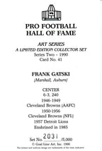Frank Gatski HOF Browns Signed/Inscribed Goal Line Art GLAC Postcard 163823