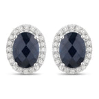 2.16 Carat Genuine Blue Sapphire and White Diamond 14K White Gold Earrings