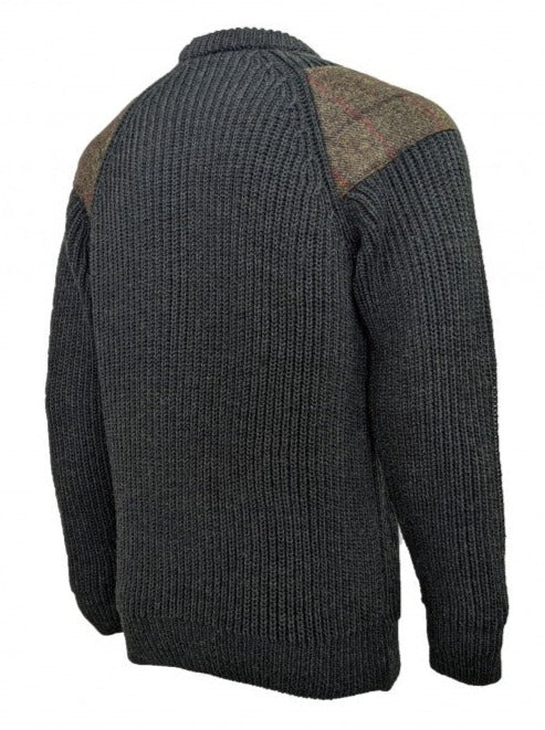 Gamekeeper Chunky Crew Neck Sweater with Harris Tweed Patches