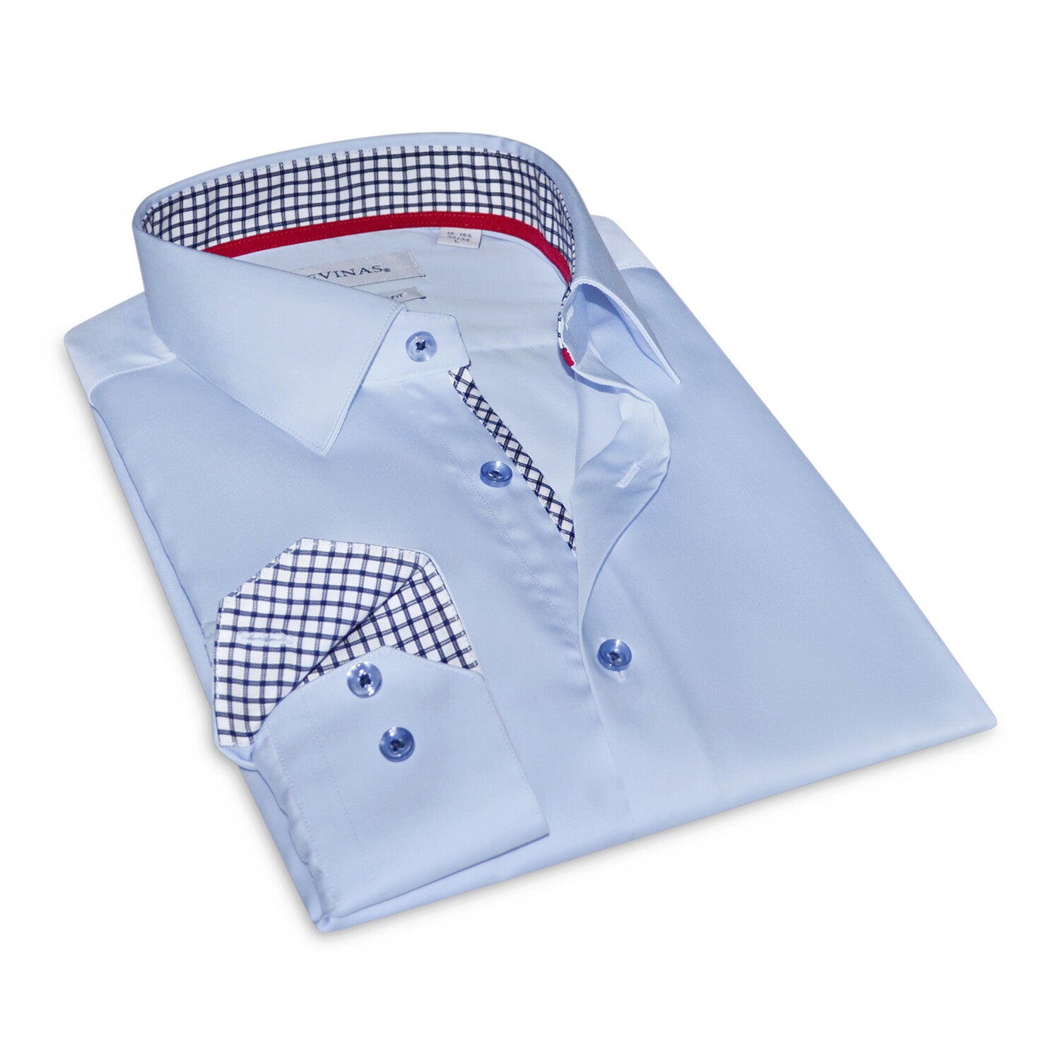 Contrast Collar & Cuff Button Up // Light Blue + Tattersall Navy Trim