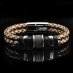 Polished Stainless Steel Distressed Light Brown Leather Cuff Bracelet // 8.5"