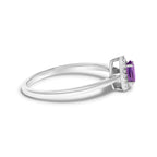10K White Gold 5X3MM Oval Purple Amethyst and Diamond Accent Halo Ring (I-J Color, I1-I2 Clarity) - Ring Size 6.5