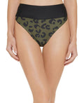 DKNY Women's Printed High-Waist Bikini Bottom (Moss Green, Medium)