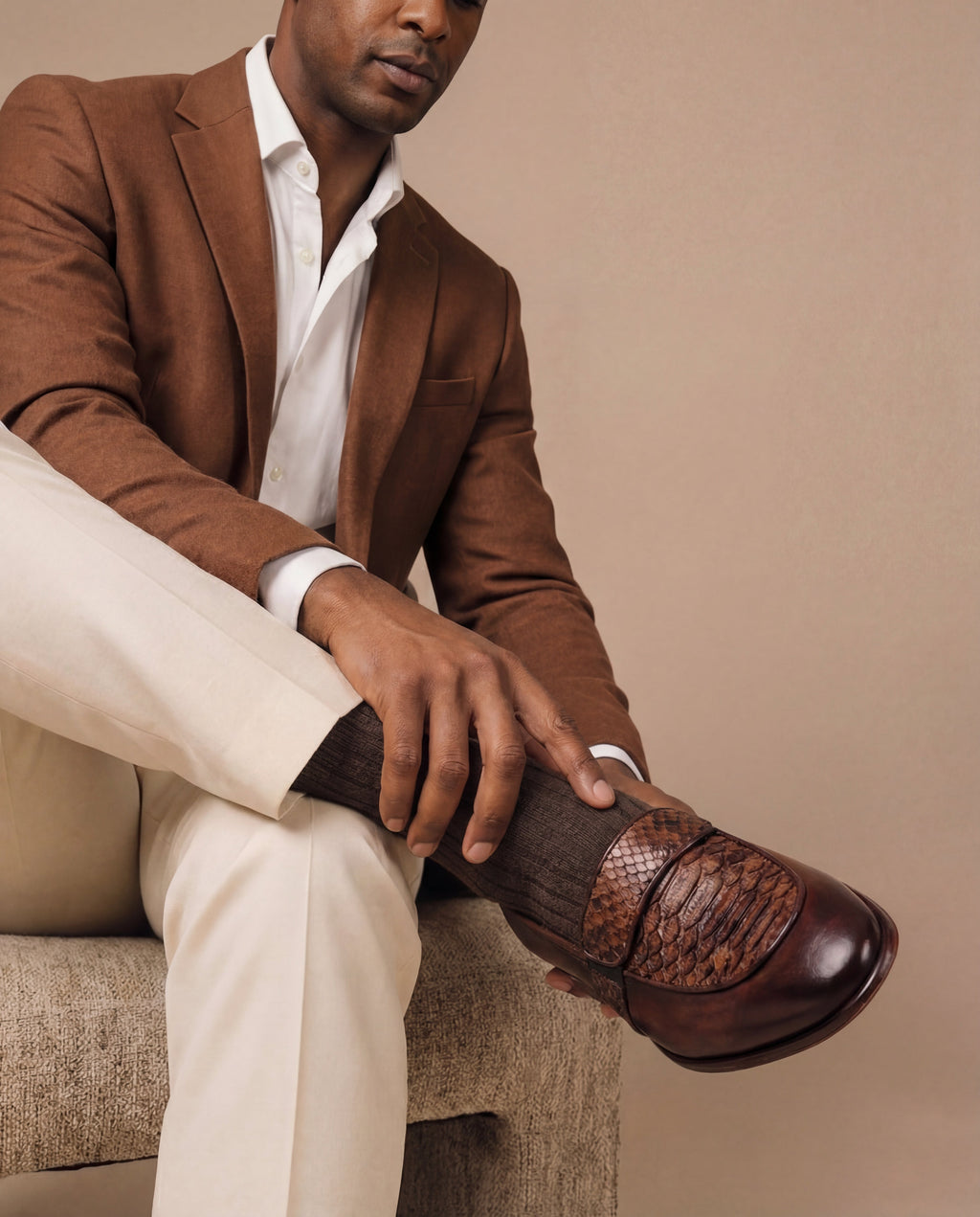 The Dorian Tan Python & Baby Buffalo Leather Loafer Men Shoe