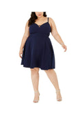City Studio Womens Plus Sweetheart Neckline Tummy Slimming Party Dress Navy 14W
