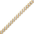 14K Yellow Gold Plated .925 Sterling Silver 1/2 Cttw Round Miracle-Set Diamond S-Curve Tennis Bracelet (I-J Color, I3 Clarity) - 7"