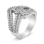 14K White Gold 1 1/2 Cttw Diamond Open Double Heart Bypass Ring Band (H-I Color, VS1-VS2 Clarity) - Ring Size 7