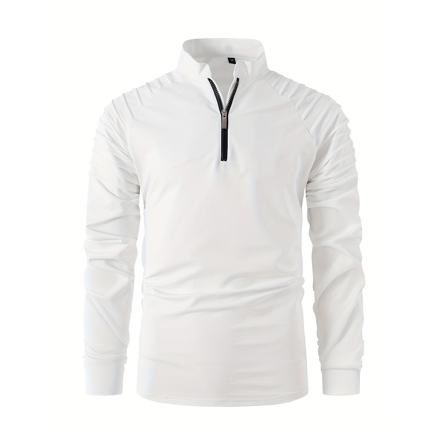 Quarter-Zip Long Sleeve Shoulder Ribbed Shirt // White