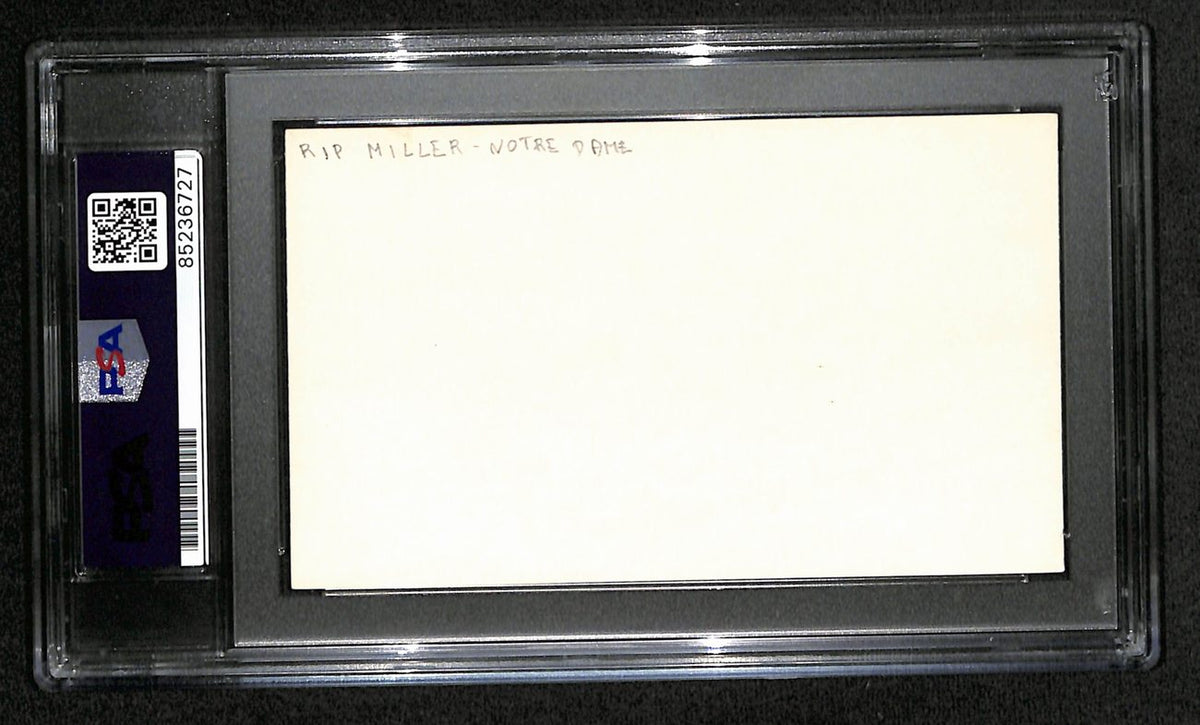 Rip Miller CFB HOF Signed/Auto 3x5 Index Card Notre Dame PSA/DNA 189016