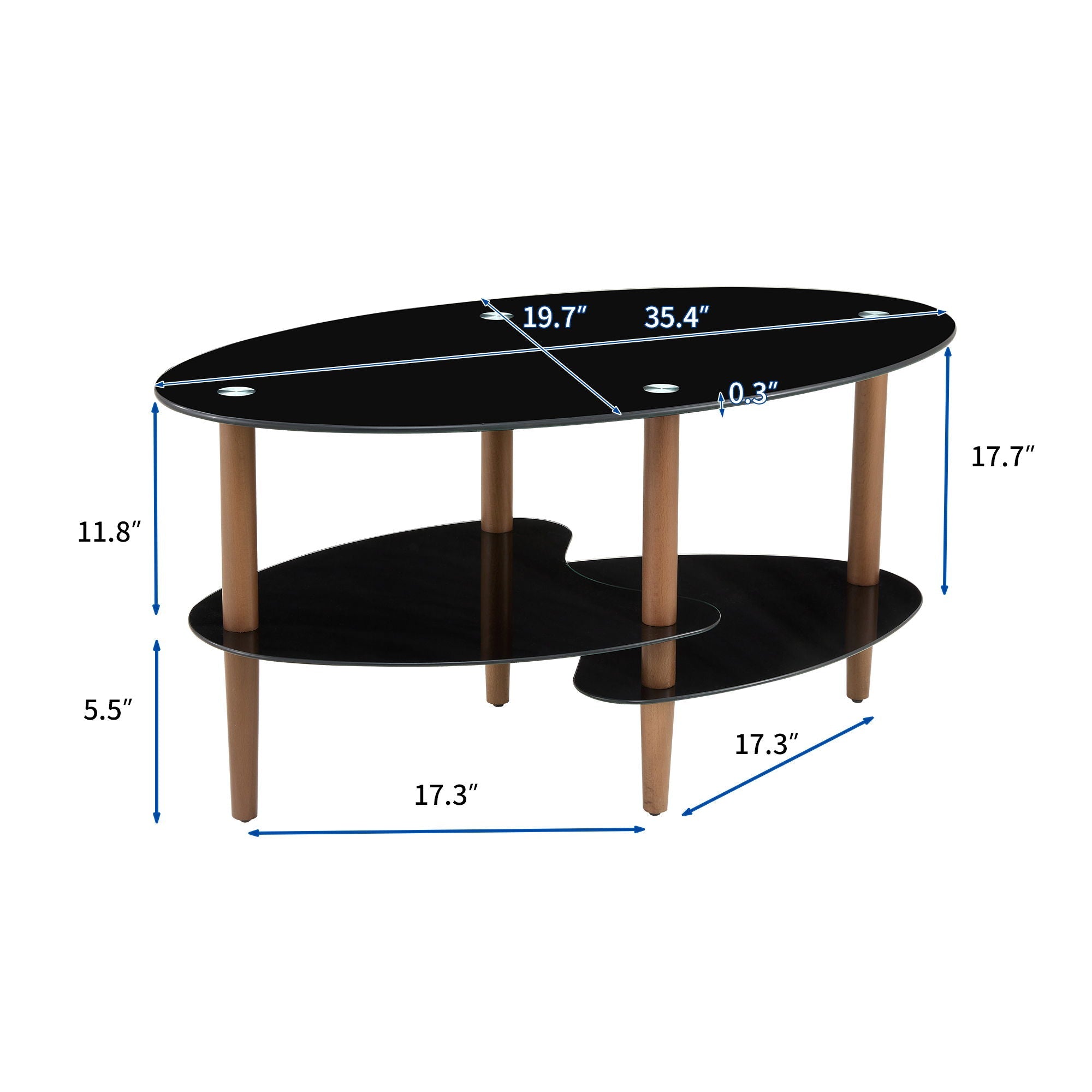 Oval Glass Coffee Table - Brown / Black