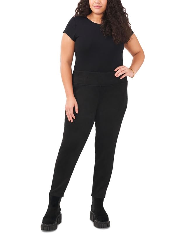 Vince Camuto Women's Plus Size Wide-Waistband Pull-On Leggings (Rich Black, 1X)