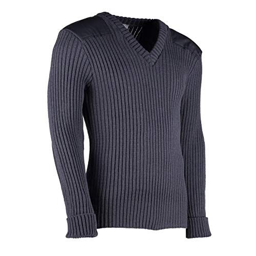 TW Kempton York Woolly Pully Vee Neck Sweater with Patches - Epaulets - Pen Pocket