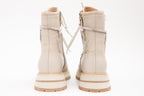 The Arata Cream Leather Lace-Up Ankle Women Boot With a Side Zipper