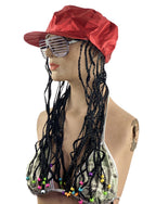 Red Alicia Go Go Cap with Attached Black Braids Wigs and Colorful Beads