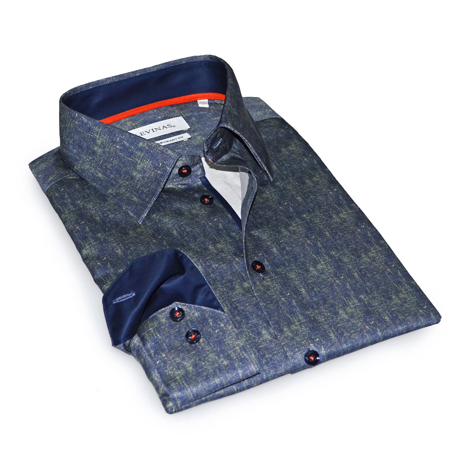 Contrast Collar & Cuff Button Up // Green Mist + Solid Navy Trim