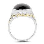 Two Tone Plated 10.92 Carat Genuine Black Onyx .925 Sterling Silver Ring