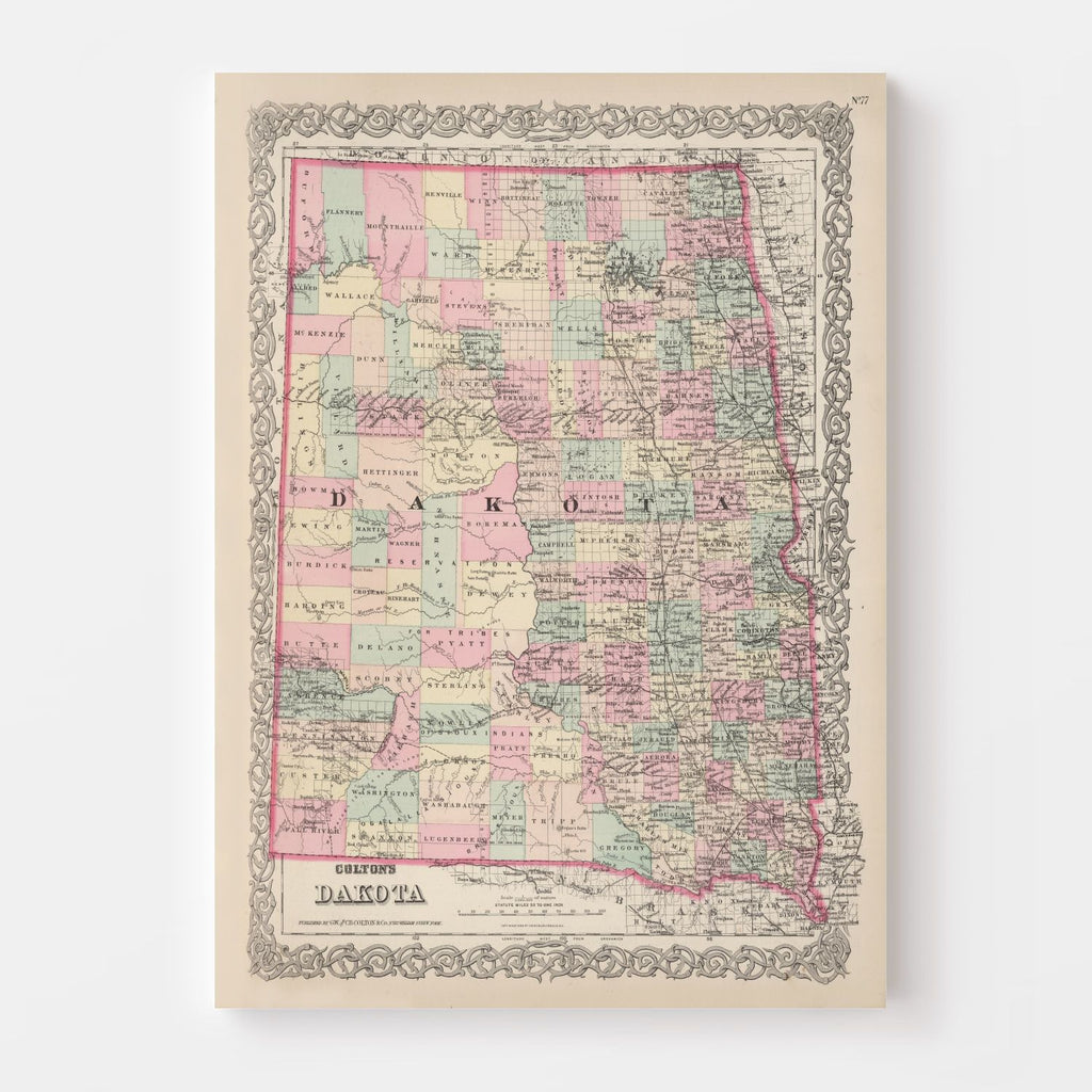 Vintage Map of Dakota Territory 1876
