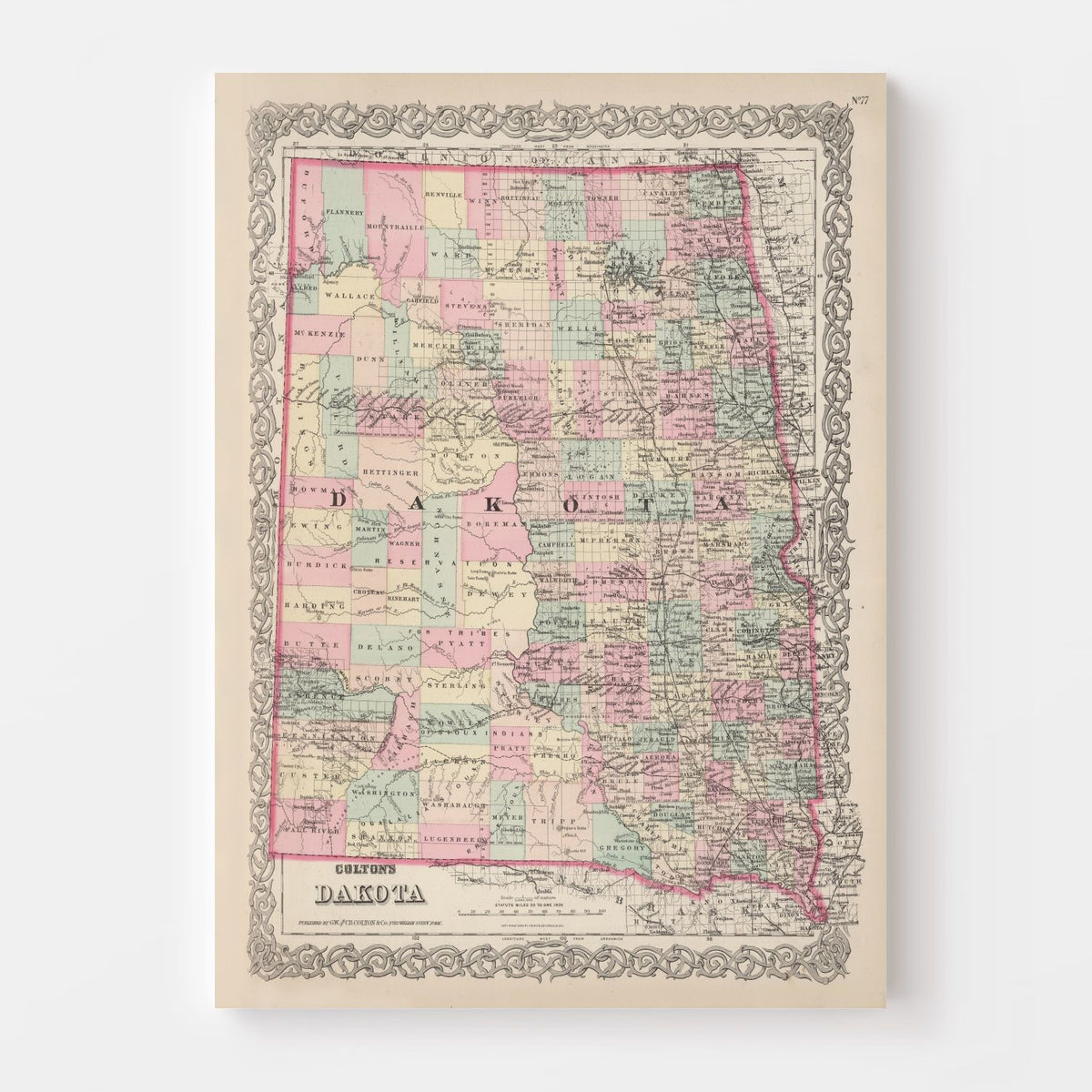 Vintage Map of Dakota Territory 1876