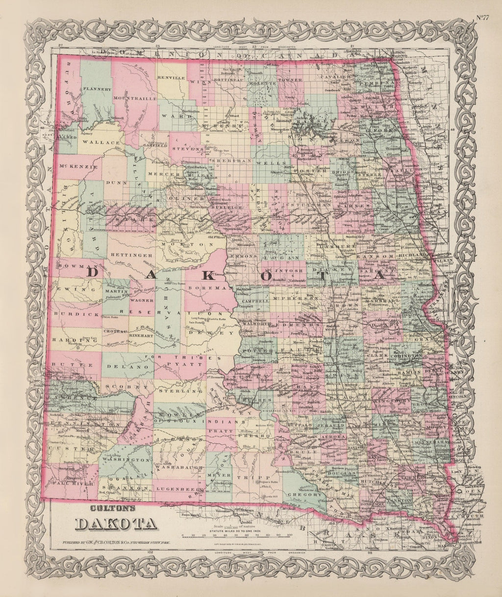 Vintage Map of Dakota Territory 1876