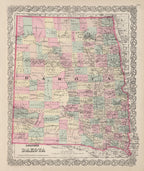 Vintage Map of Dakota Territory 1876