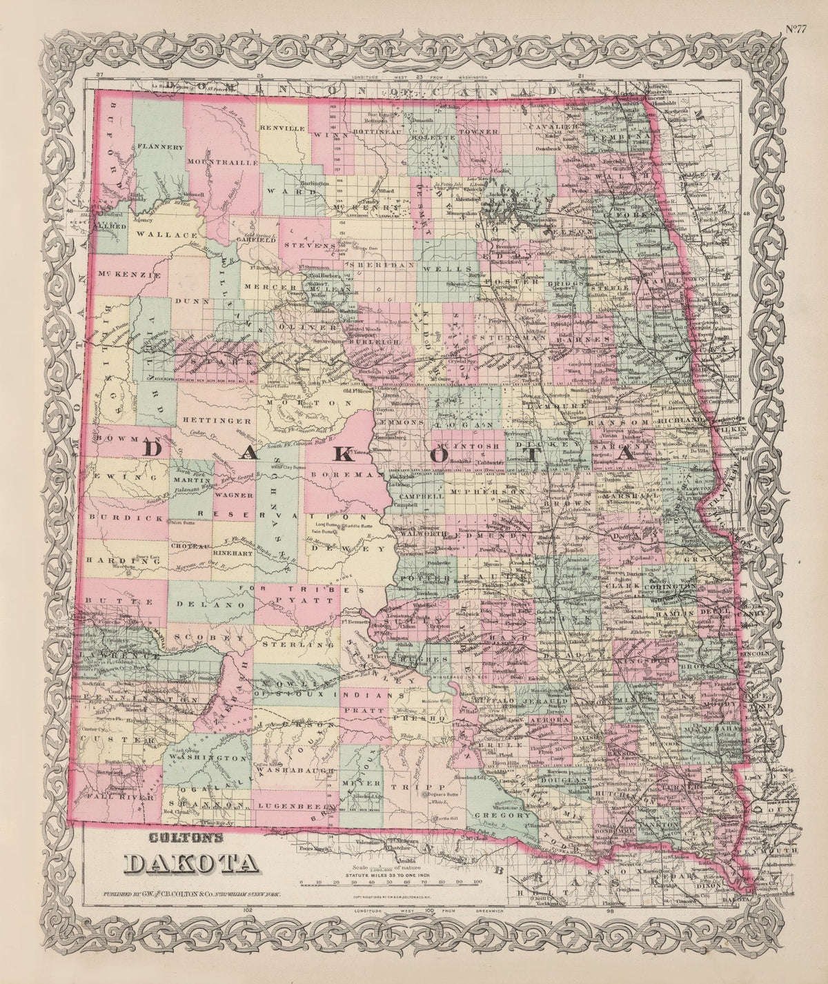 Vintage Map of Dakota Territory 1876