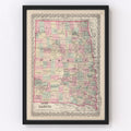 Vintage Map of Dakota Territory 1876