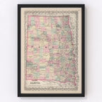 Vintage Map of Dakota Territory 1876