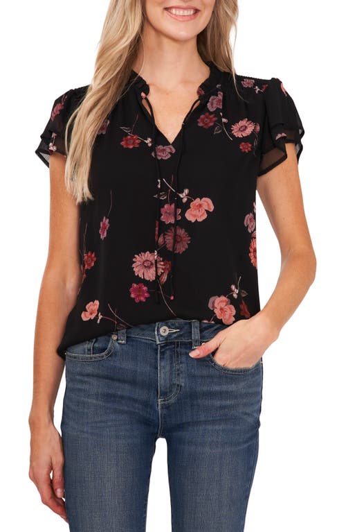 Women's Floral Print Flutter Sleeve Blouse