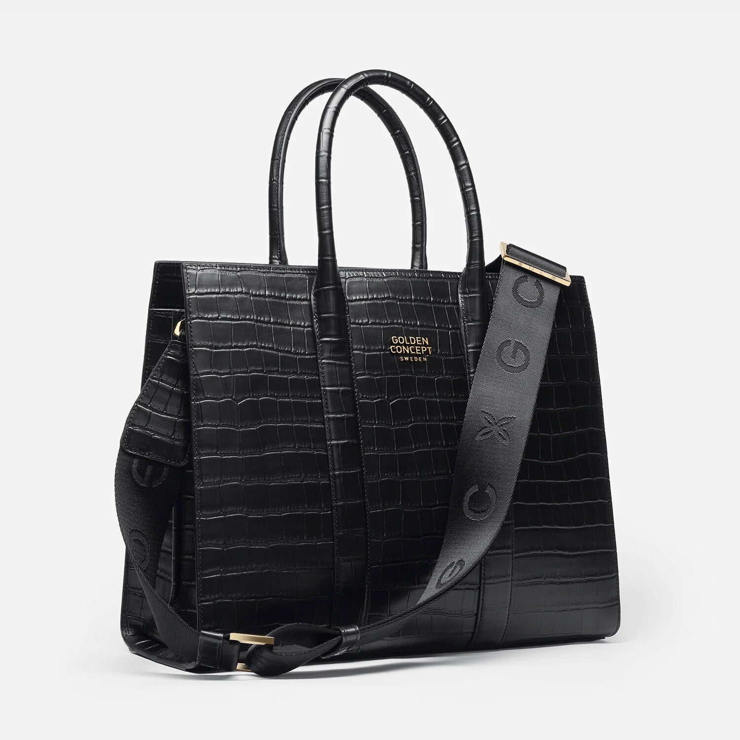 Croc-Embossed Leather Tote Bag // Black