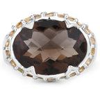 9.58 Carat Genuine Smoky Quartz and Citrine .925 Sterling Silver Ring