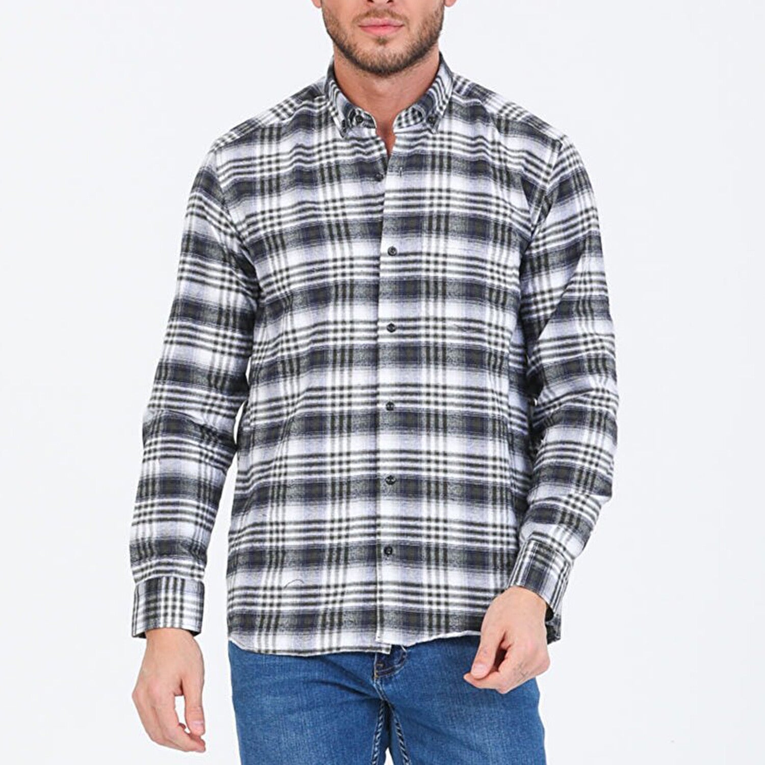 Sean Long Sleeve Checked Pocket Shirt // Green