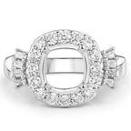 0.73 Carat Genuine White Diamond 14K White Gold Semi Mount Ring - holds 8x8mm Cushion Gemstone