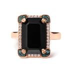 14K Rose Gold 15x10 MM Emerald-Cut Black Onyx and 1/5 Cttw Blue and White Diamond Halo Cocktail Ring (G-H Color, SI1-SI2 Clarity)- Size 7