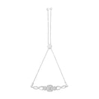 .925 Sterling Silver Diamond Cushion Frame Heart-Sides Twist 4â€-10â€ Adjustable Bolo Tennis Bolo Bracelet (I-J Color, I3 Clarity)