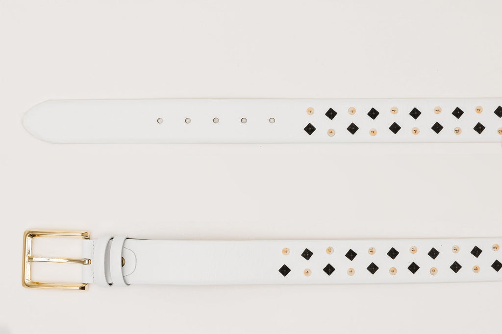 The Infanta White Spike Leather Belt