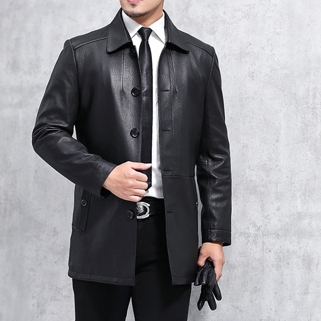 Button Up Leather Coat // Black
