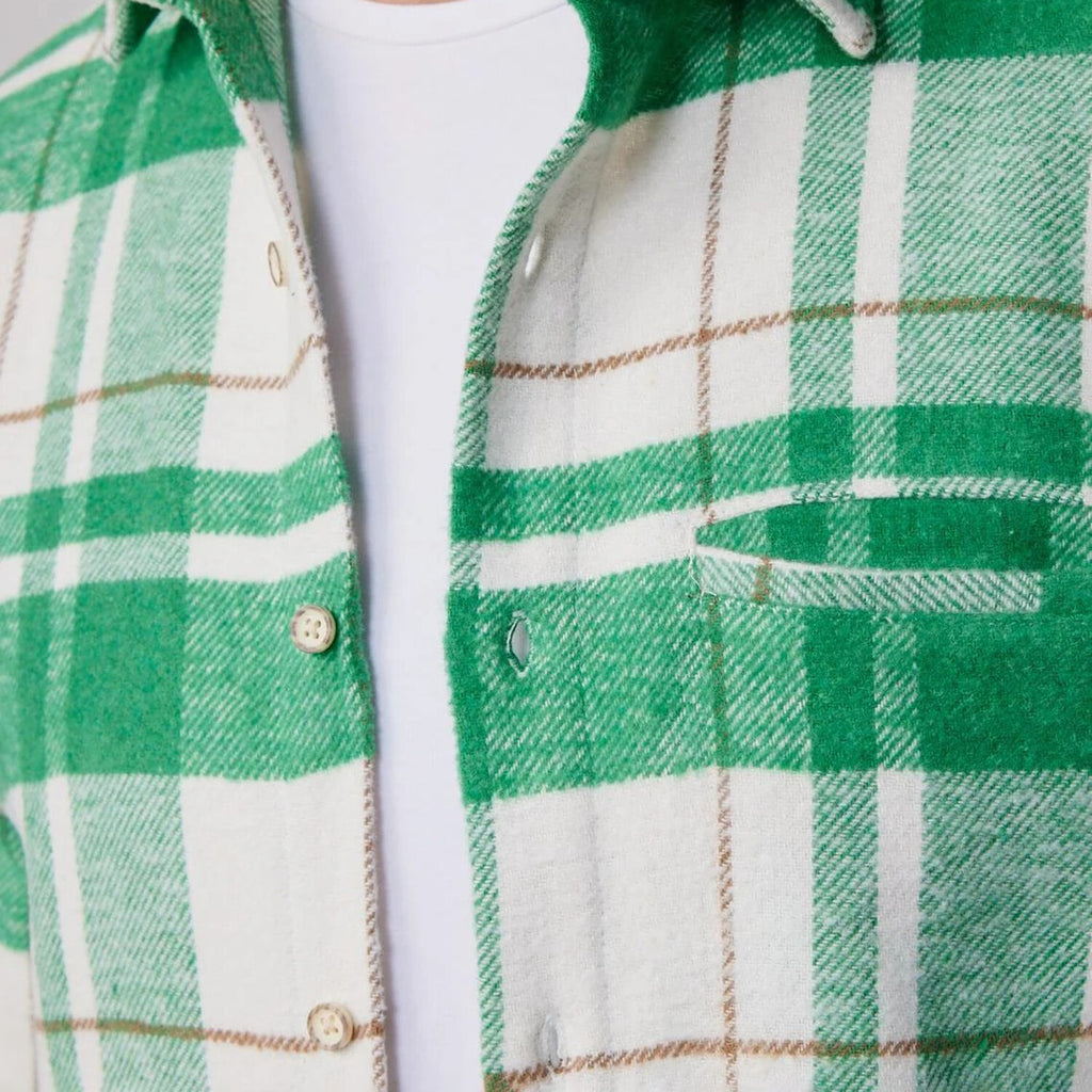 Slim Fit Flap Single Pocket Winter Plaid Lumberjack Shirt // White + Green