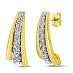 10K Yellow Gold Plated .925 Sterling Silver 0.50 Cttw Round Diamond Graduated Huggie Earrings (I-J Color, I2-I3 Clarity)