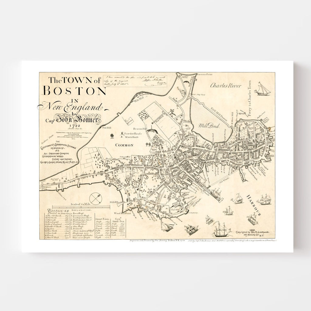 Vintage Map of Boston, Massachusetts 1835