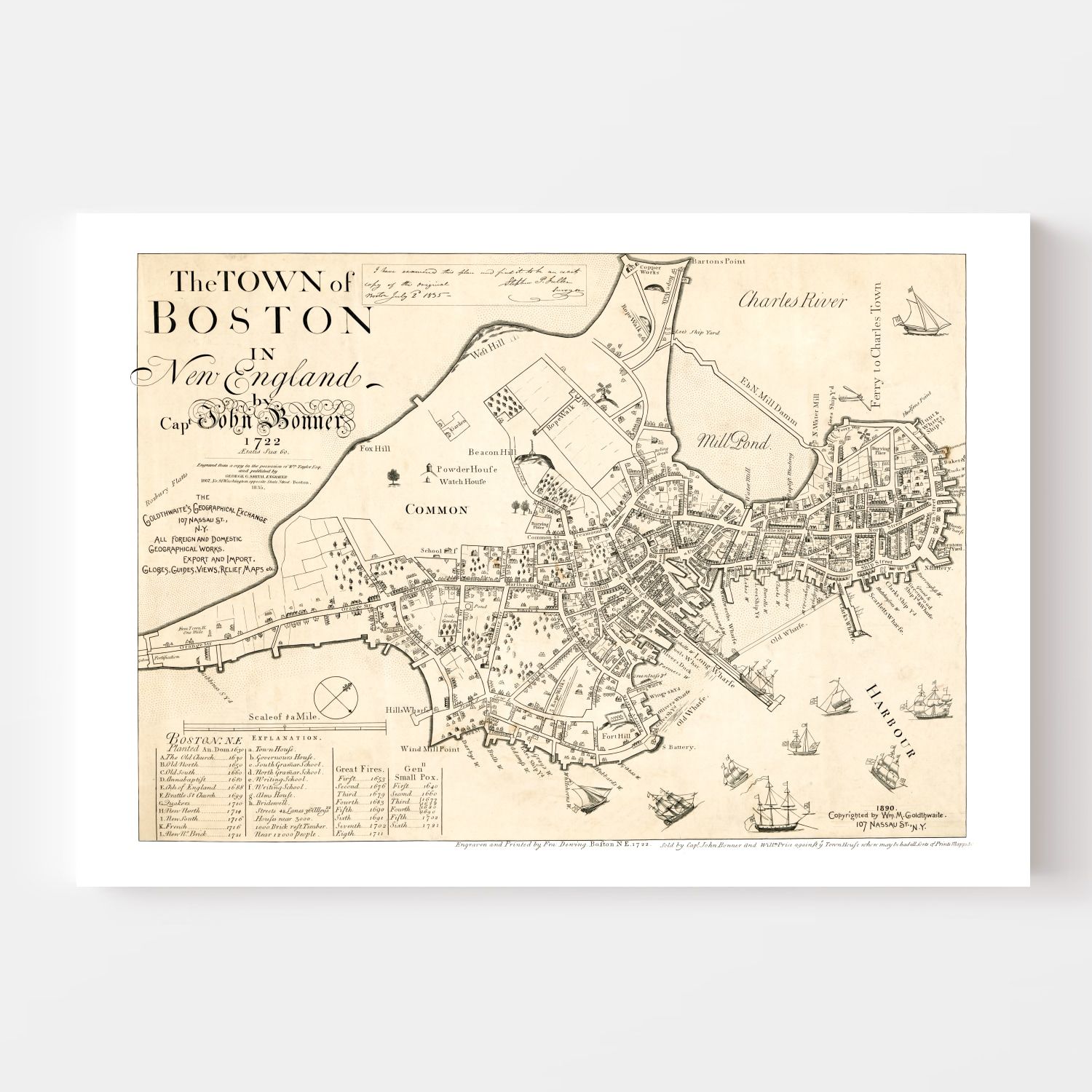 Vintage Map of Boston, Massachusetts 1835