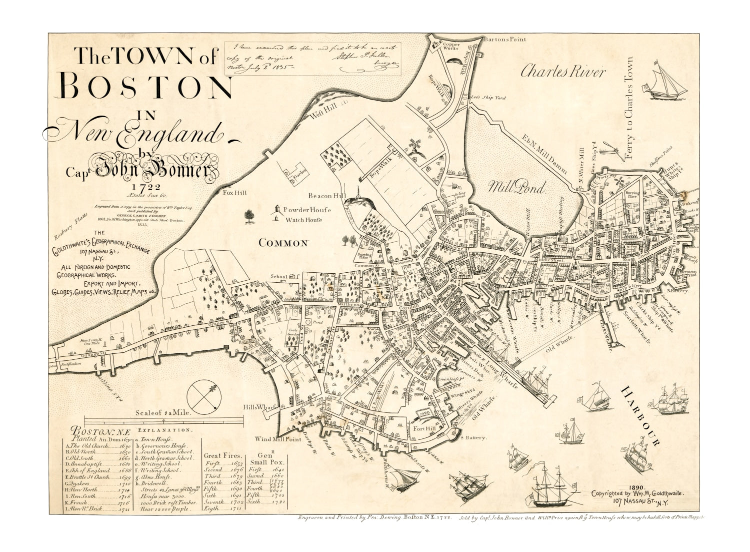 Vintage Map of Boston, Massachusetts 1835
