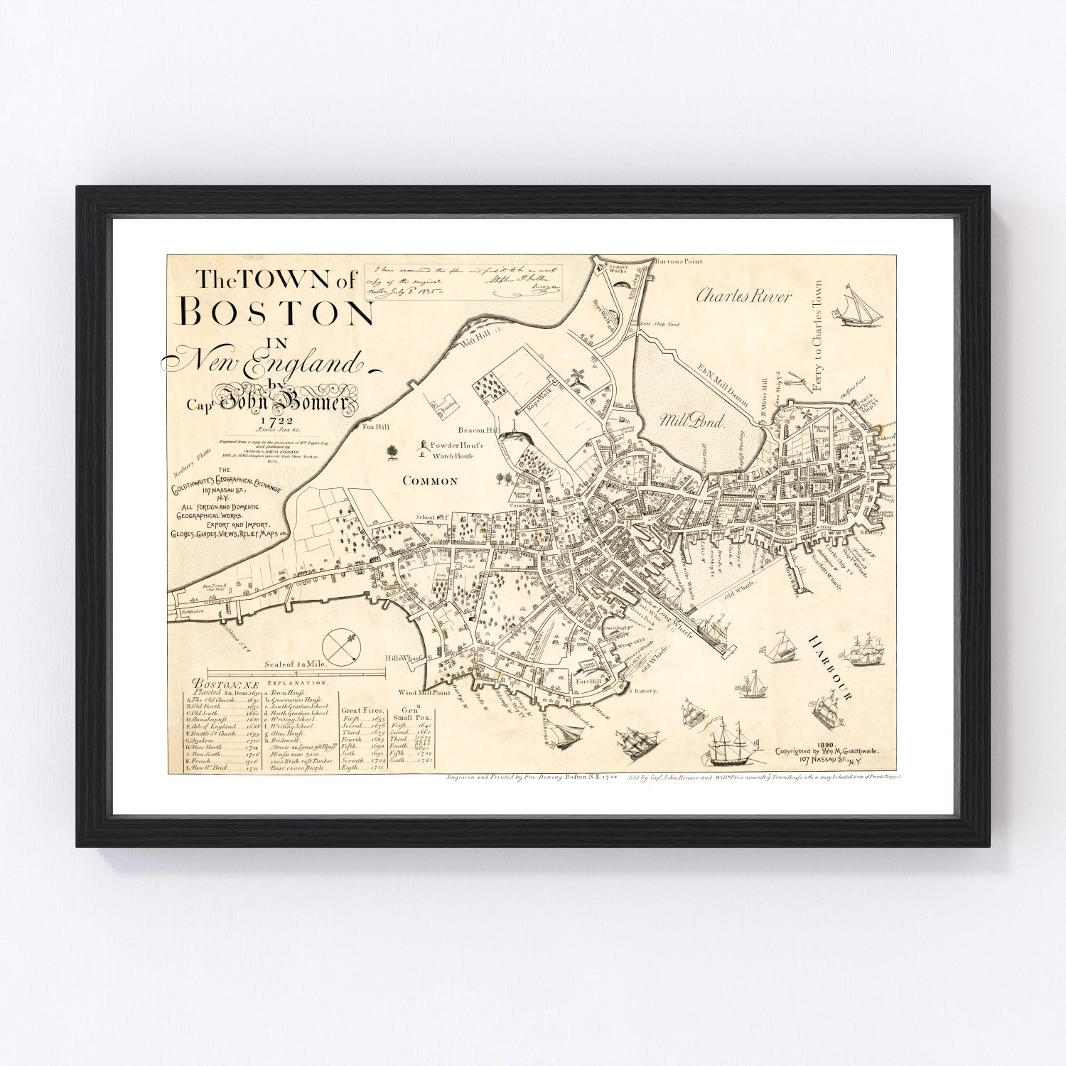 Vintage Map of Boston, Massachusetts 1835