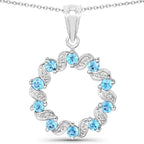 1.30 Carat Genuine Swiss Blue Topaz and White Topaz .925 Sterling Silver Pendant