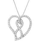 14K White Gold 1.0 Cttw White Diamond Awareness Ribbon & Open Heart 18" Pendant Necklace (H-I Color, I1-I2 Clarity) - White Diamond Ribbon