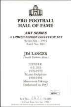 Jim Langer HOF Autographed/Inscr Goal Line Art GLAC Postcard Miami Dolphins JSA
