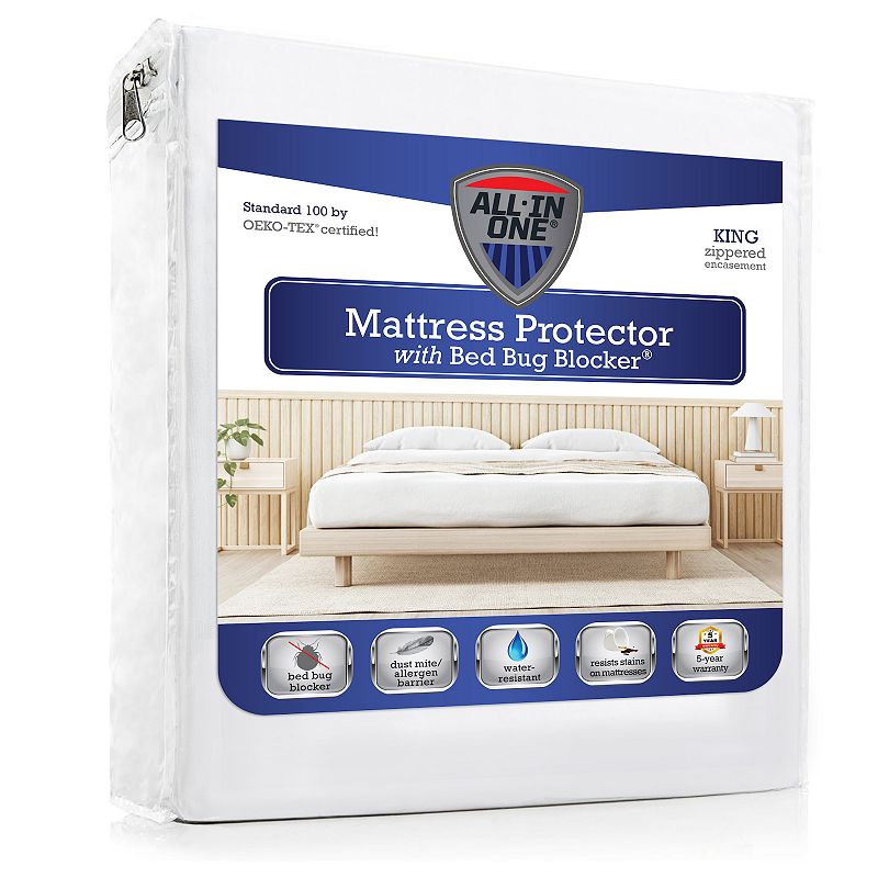 Bed Bug Blocker Water Resistant Zippered Mattress Protector  King Size