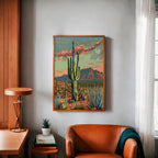 Vintage Paint By Numbers Style Arizona Desert Landscape Art Print