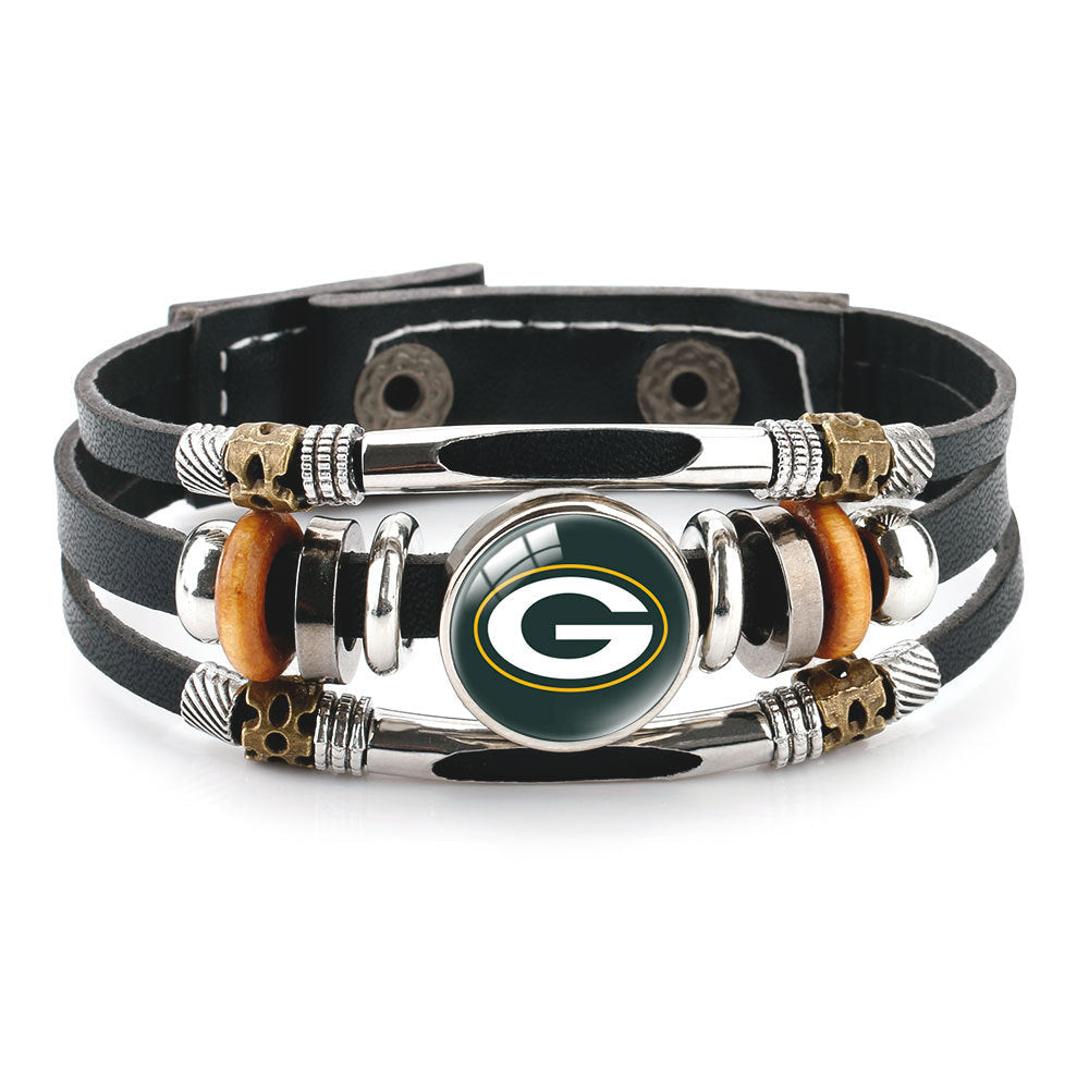 Leather Sports Team Logo Bracelet – Adjustable Fans Wristband Gift for Game Day & Holidays