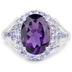 5.90 Carat Genuine Amethyst and Tanzanite .925 Sterling Silver Ring